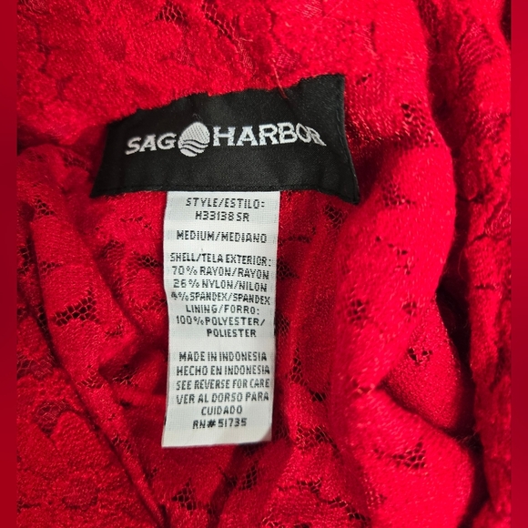 Sag Harbor M Fire Engine Red Sheer Floral Lace Long Sleeve Button Down Top - Picture 3 of 4